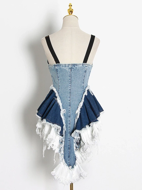 TWOTWINSTYLE Patchwork Denim Sexy Vests For Women  Sleeveless