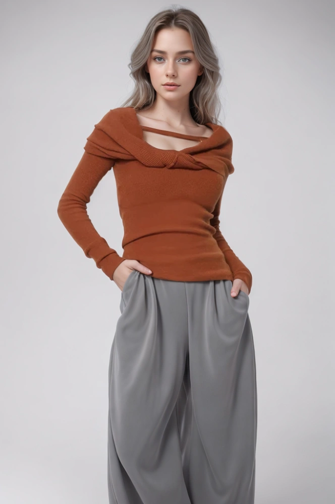 TWOTWINSTYLE Knitting Slash Neck Long Sleeve   Knitting Sweater For Women