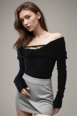 Knitting Slash Neck Knitting Sweater For Women Long Sleeve