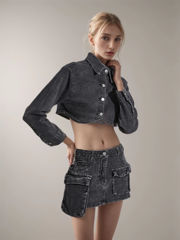 TWOTWINSTYLE Denim Two Piece Sets  For Women