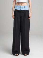 Trousers For Women High Waist With  Debnim Patchwork Raw Hem