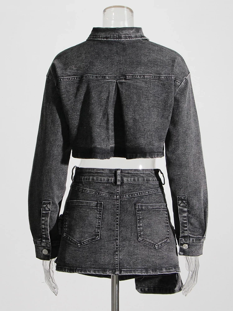 TWOTWINSTYLE Denim Two Piece Sets  For Women