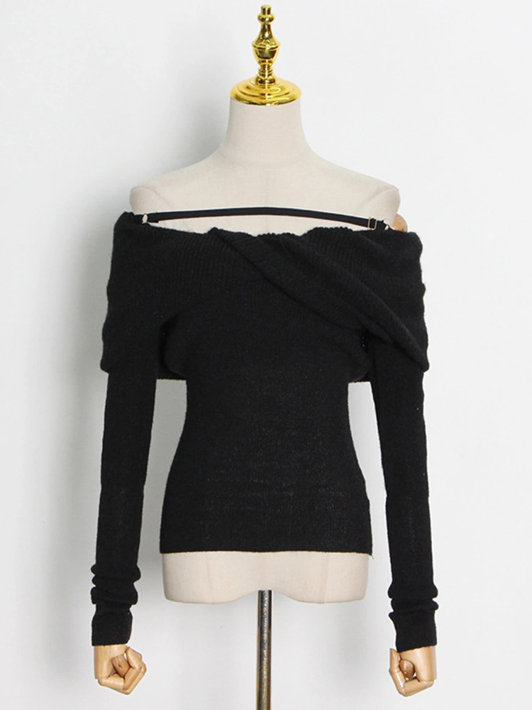 TWOTWINSTYLE Knitting Slash Neck Long Sleeve   Knitting Sweater For Women