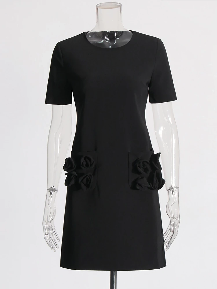 TWOTWINSTYLE New Patchwork Appliques Short Sleeve Women Dress With Pocket