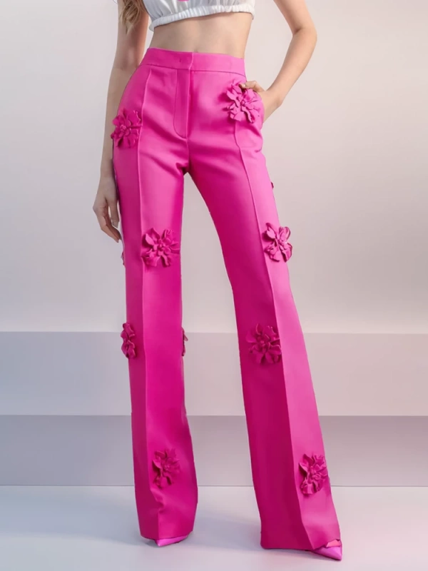 TWOTWINSTYLE  Wide Leg Trouser Minimalist  High Waist Patchwork Appliques