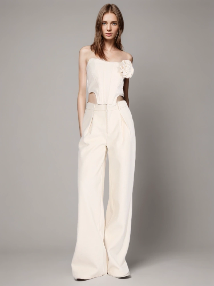 TWOTWINSTYLE  Two Piece Sets For Women Strapless Sleeveless Spliced Appliques