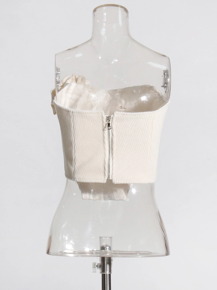 TWOTWINSTYLE  Two Piece Sets For Women Strapless Sleeveless Spliced Appliques