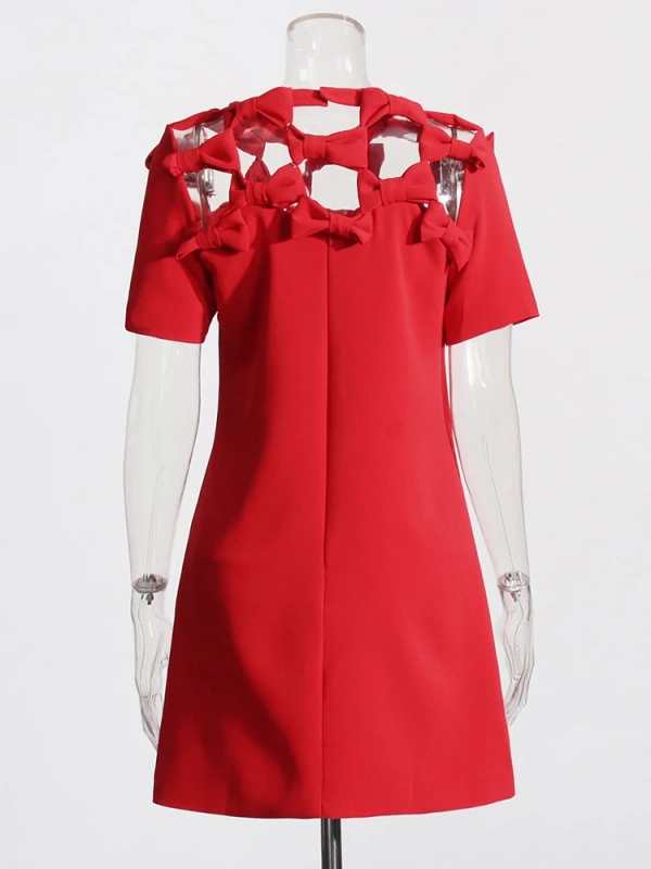 TWOTWINSTYLE New Bow Hollow Out Mini Dresses With Red