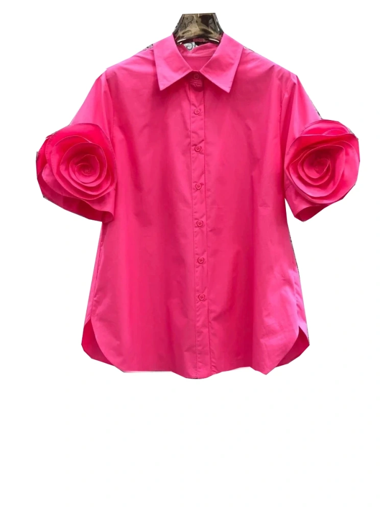 TWOTWINSTYLE New Appliques Lapel Long SLeeve Spliced Single Breasted Women Shirts