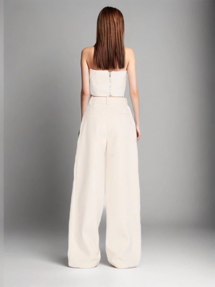 TWOTWINSTYLE  Two Piece Sets For Women Strapless Sleeveless Spliced Appliques