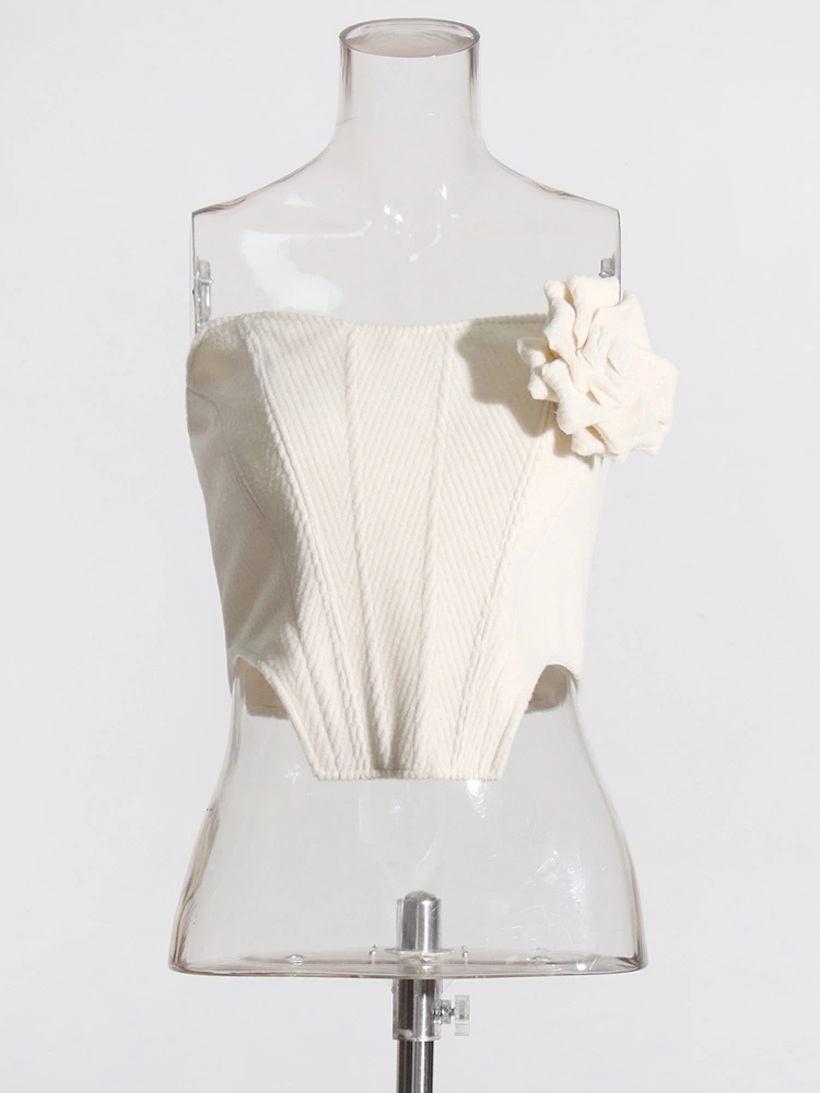 TWOTWINSTYLE  Two Piece Sets For Women Strapless Sleeveless Spliced Appliques