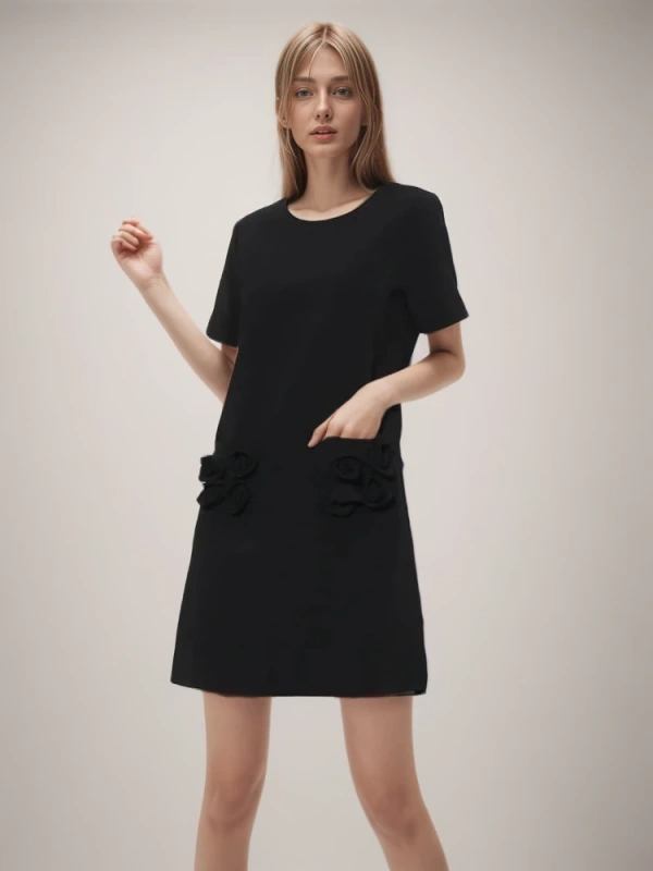 TWOTWINSTYLE New Patchwork Appliques Short Sleeve Women Dress With Pocket