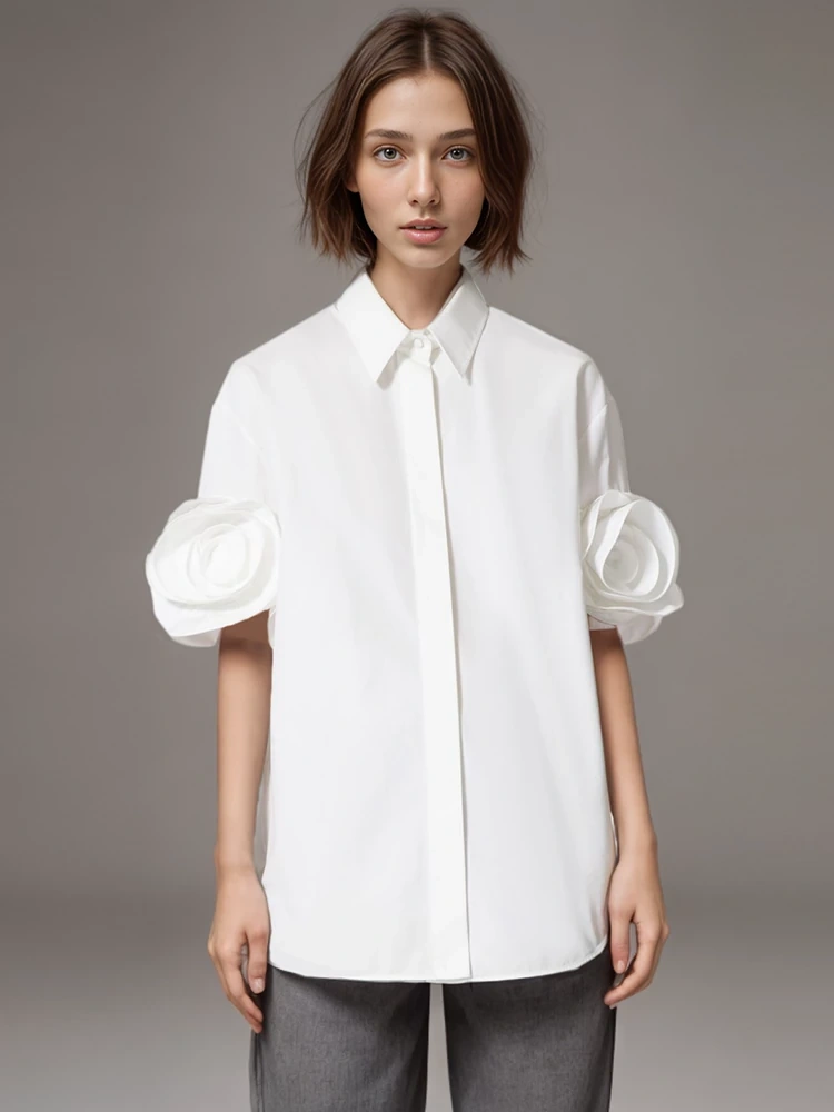 TWOTWINSTYLE New Appliques Lapel Long SLeeve Spliced Single Breasted Women Shirts