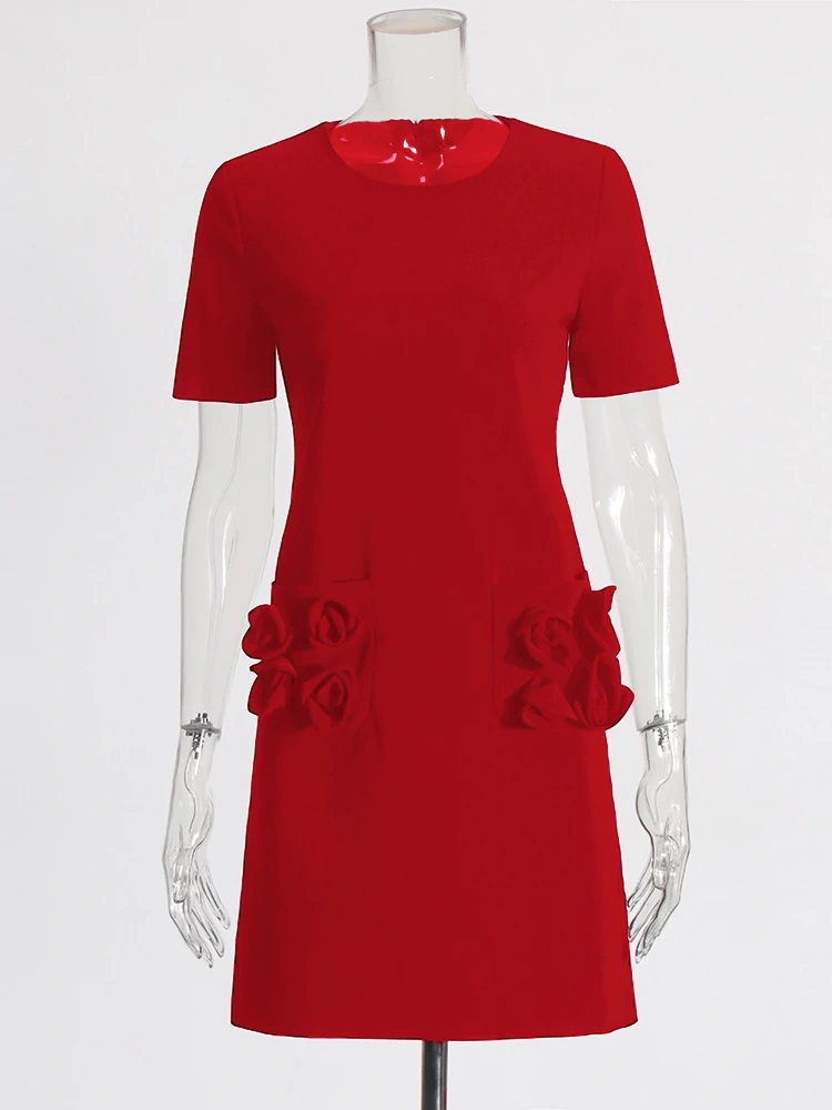 TWOTWINSTYLE New Patchwork Appliques Short Sleeve Women Dress With Pocket