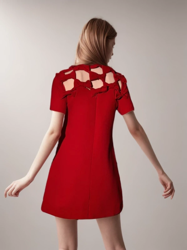 TWOTWINSTYLE New Bow Hollow Out Mini Dresses With Red