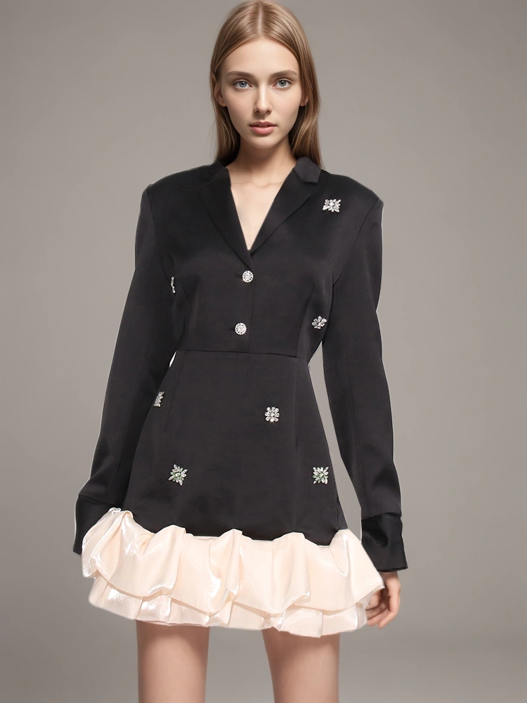 TWOTWINSTYLE Patchwork Diamonds Elegant Spliced Mini  Dresses