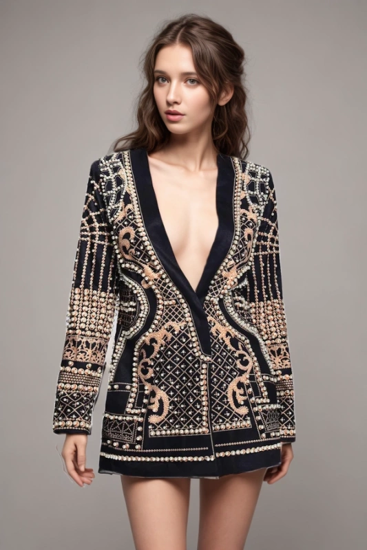 TWOTWINSTYLE Pearl Deep V Blazer