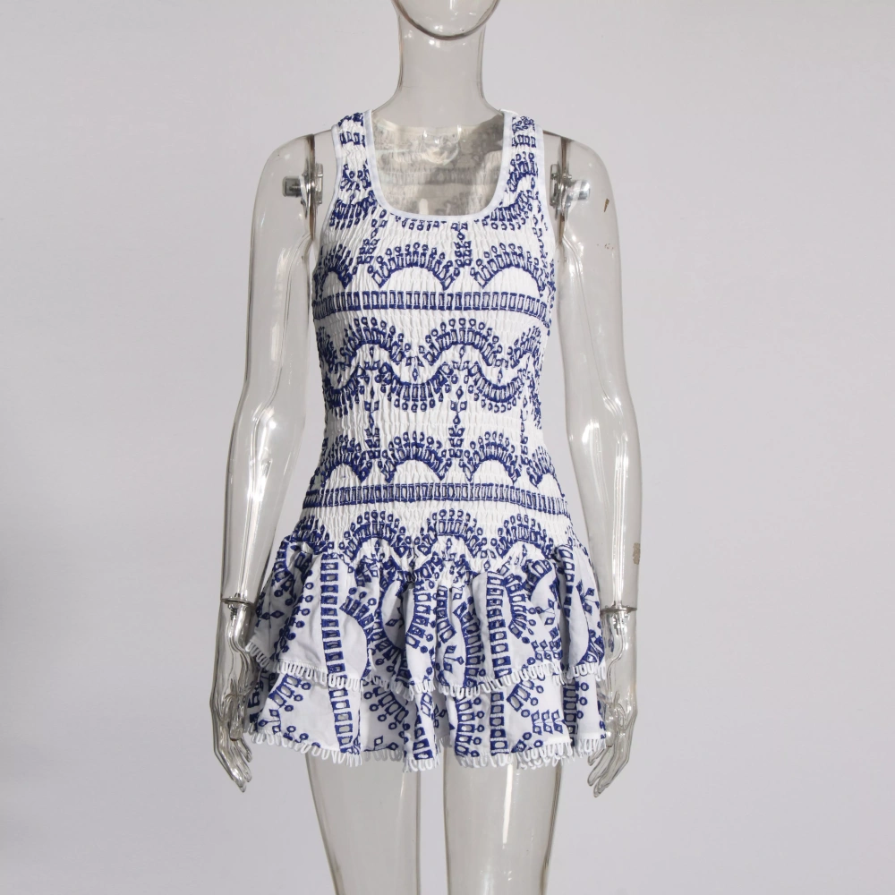 TWOTWINSTYLE New Ruffles Square Collar Sleeveless Folds Mini Sundress