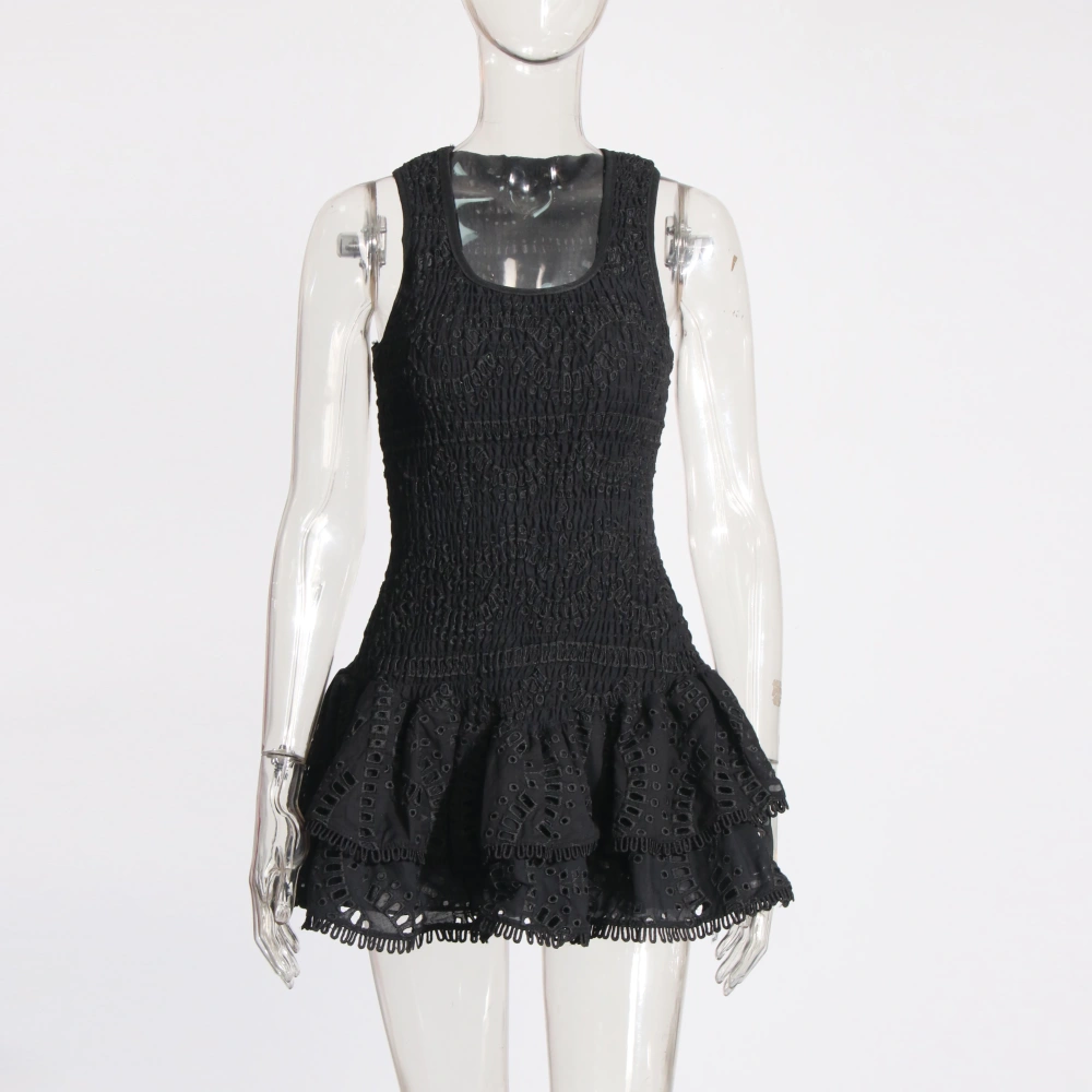 TWOTWINSTYLE New Ruffles Square Collar Sleeveless Folds Mini Sundress