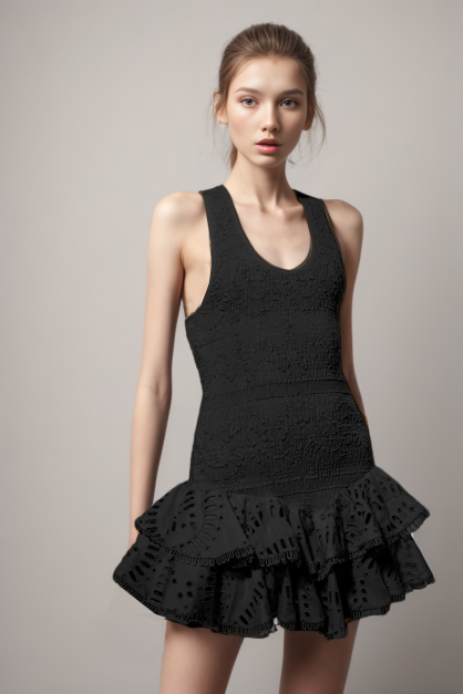 TWOTWINSTYLE New Ruffles Square Collar Sleeveless Folds Mini Sundress