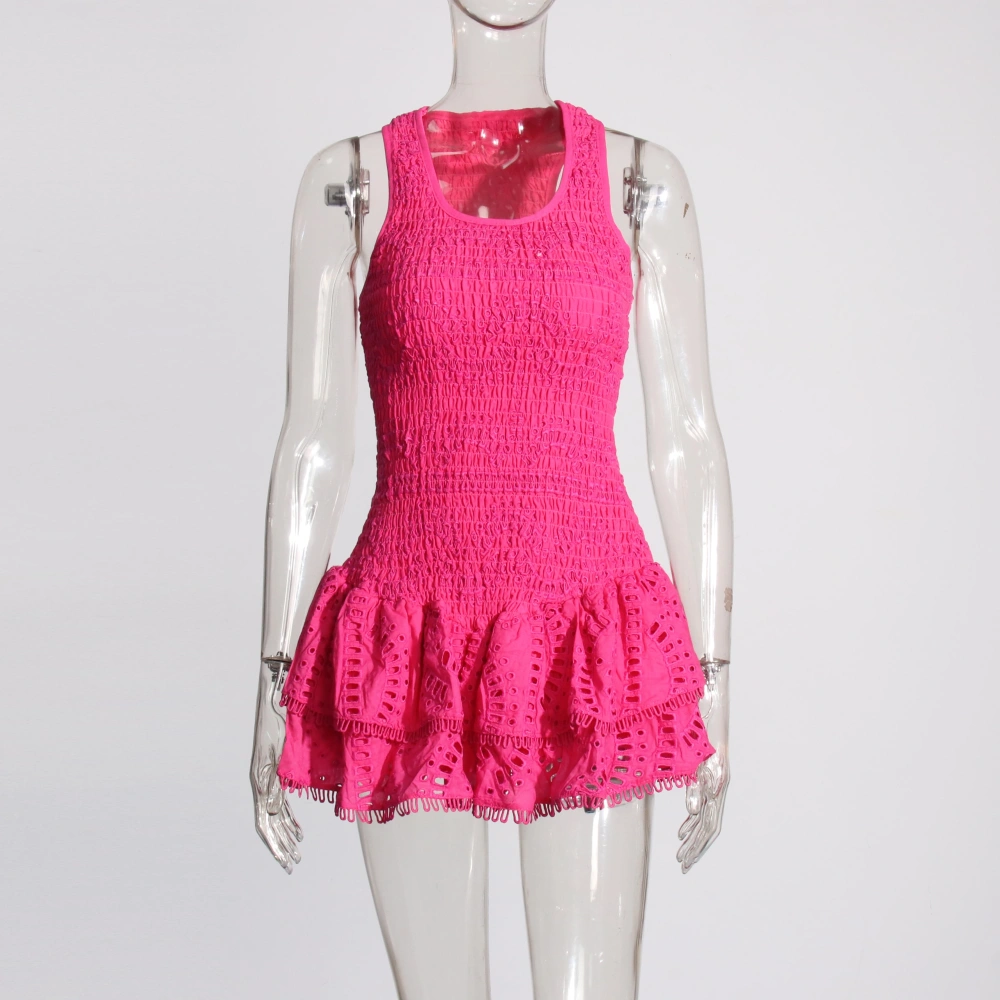 TWOTWINSTYLE New Ruffles Square Collar Sleeveless Folds Mini Sundress