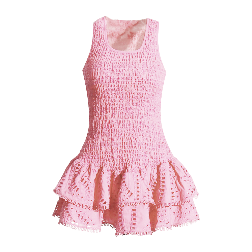 TWOTWINSTYLE New Ruffles Square Collar Sleeveless Folds Mini Sundress