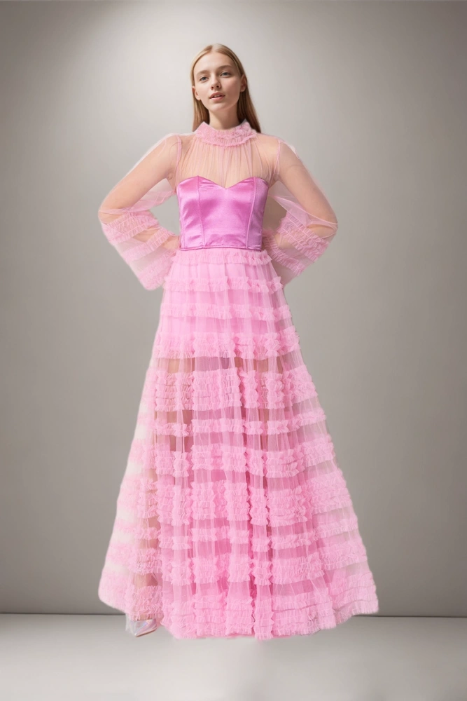 TWOTWINSTYLE  Elegant Round Neck  Mesh Cake  Women Dresses