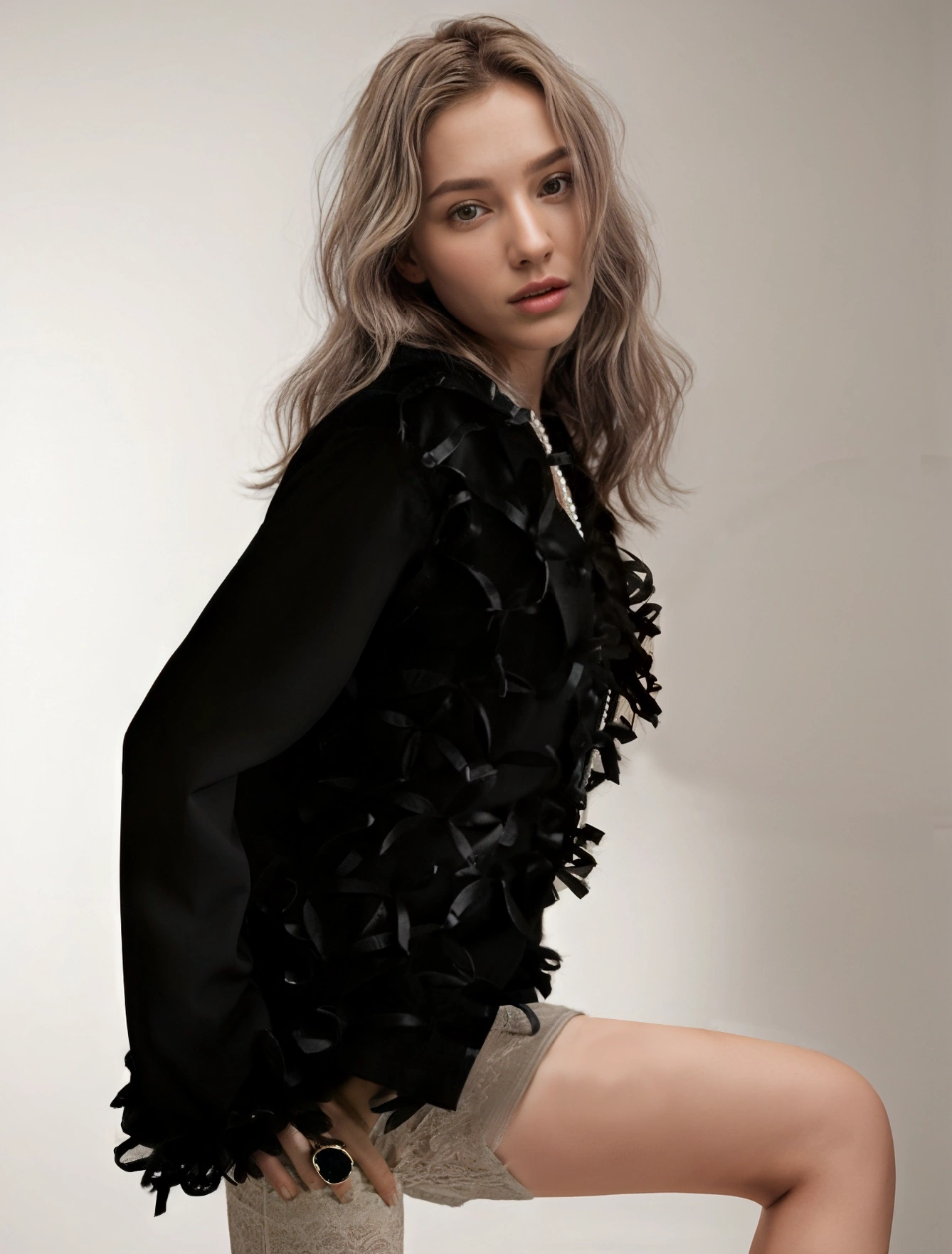 TWOTWINSTYLE Spliced  Three Dimensional Bow V Neck Women Blazer