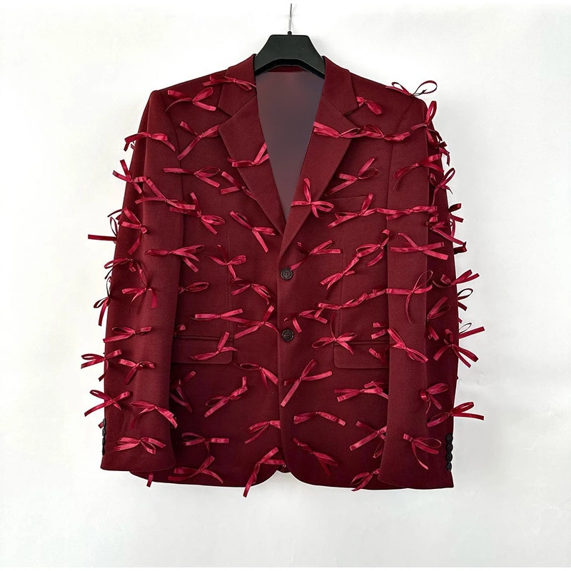 TWOTWINSTYLE Spliced  Three Dimensional Bow V Neck Women Blazer