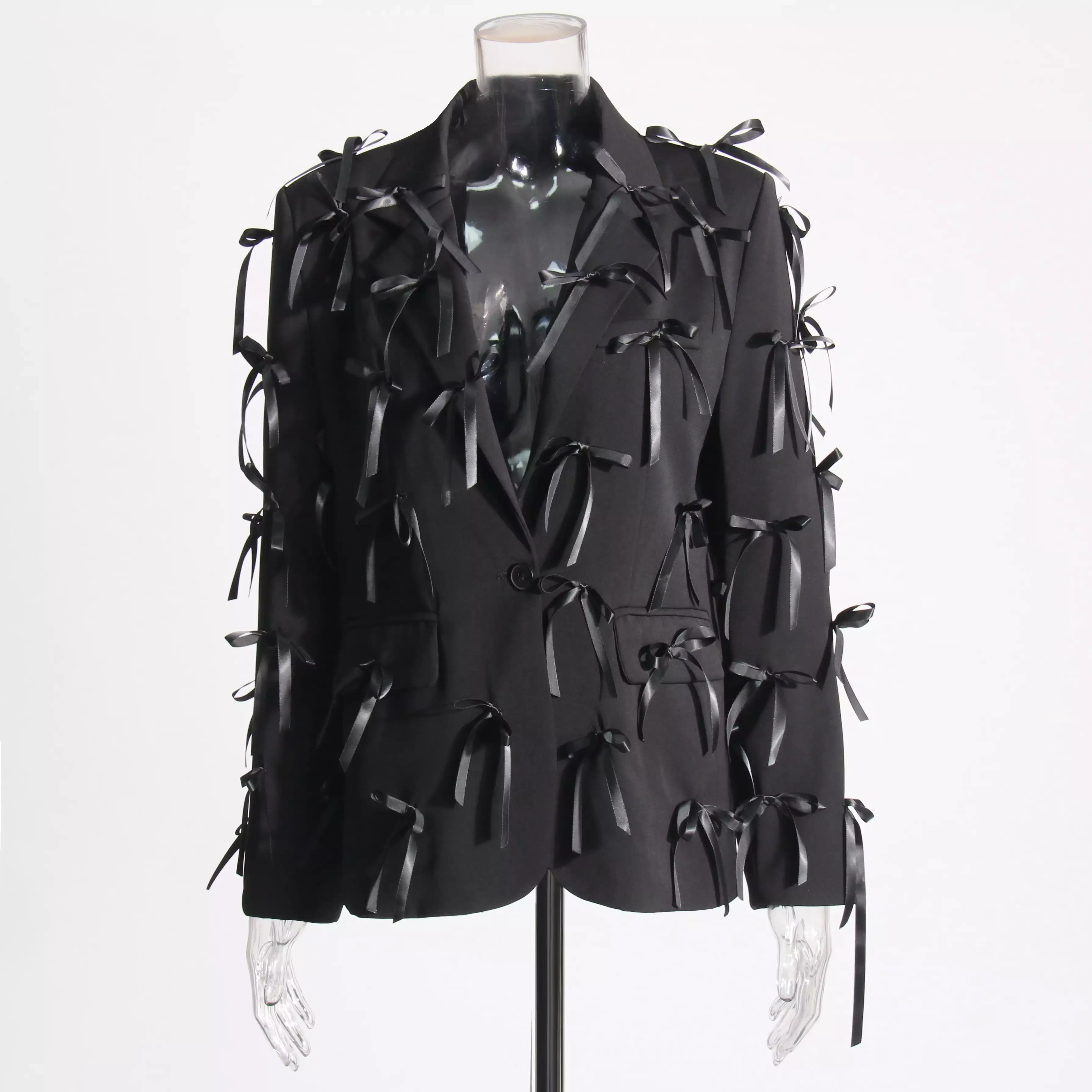 TWOTWINSTYLE Spliced  Three Dimensional Bow V Neck Women Blazer