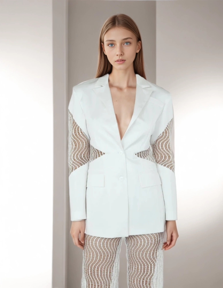 TWOTWINSTYLE  Hollow Out Lace Perspective Patchwork Women Blazers