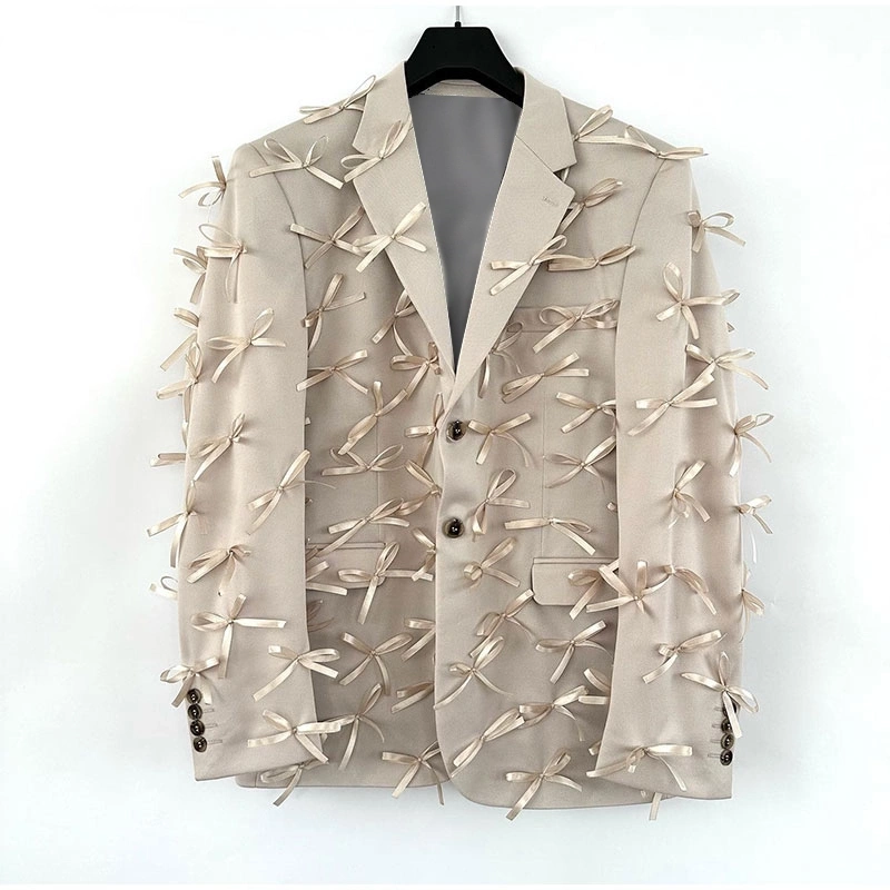 TWOTWINSTYLE Spliced  Three Dimensional Bow V Neck Women Blazer