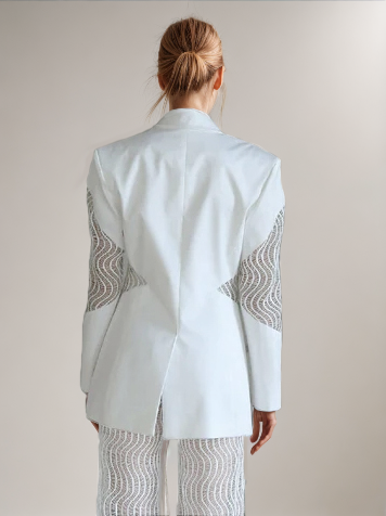 TWOTWINSTYLE  Hollow Out Lace Perspective Patchwork Women Blazers