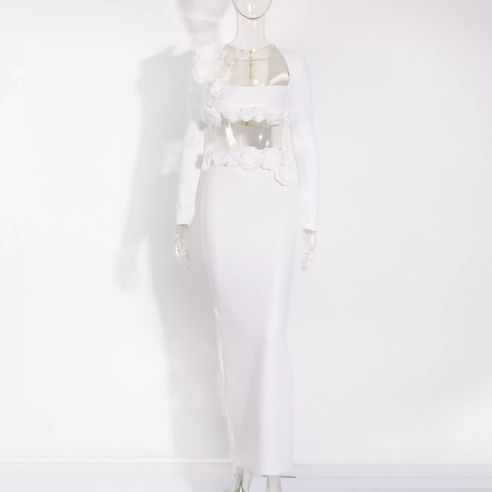 TWOTWINSTYLE Spliced Three Diamensional Floral  Short Top With Skirt Set