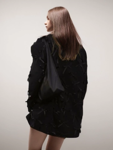 TWOTWINSTYLE Spliced  Three Dimensional Bow V Neck Women Blazer