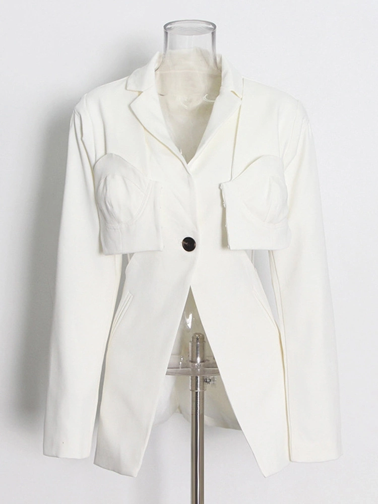 TWOTWINSTYLE Cut Out Single Breasted  Irregular Blazer For Women Notched Collar