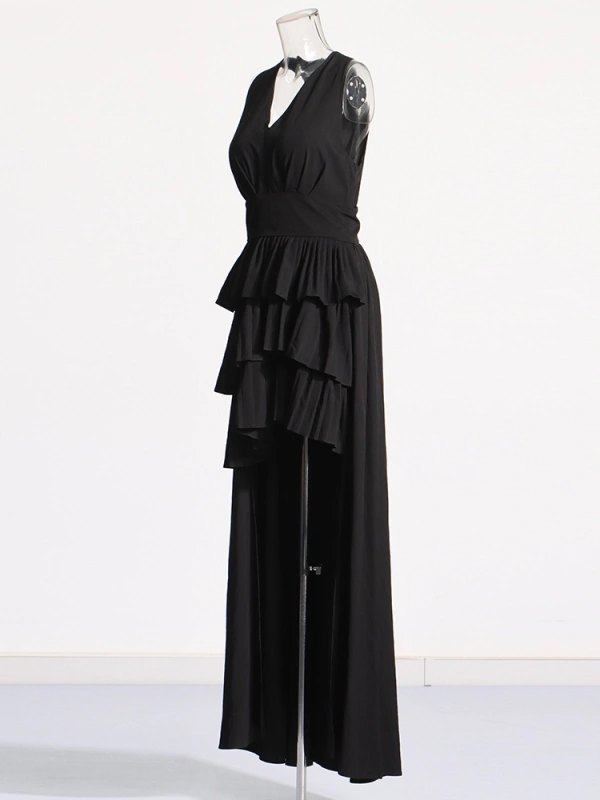 TWOTWINSTYLE  New Deep V Neck Irregular Folds Sleeveless Fromal Dresses