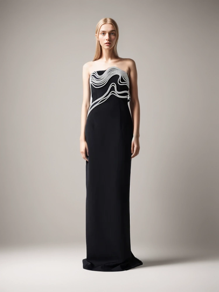TWOTWINSTYLE  New Bandage Diamonds Chain Backless Women Party Dress