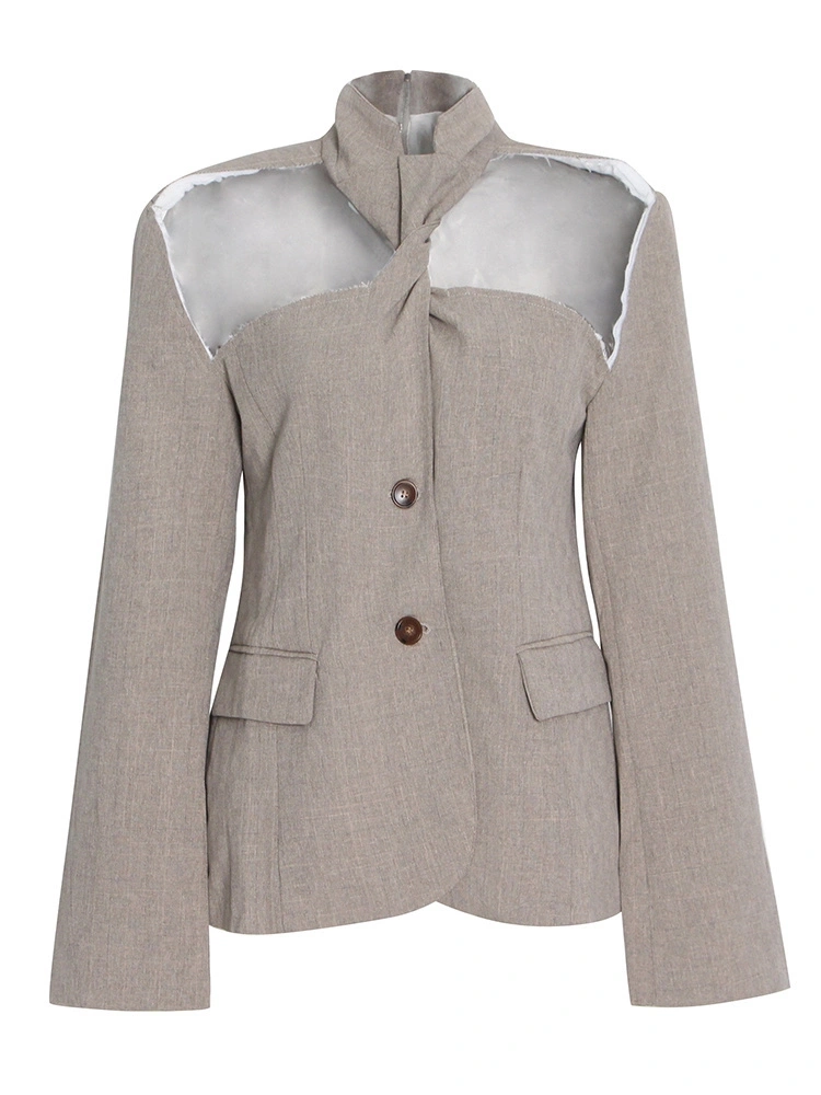 TWOTWINSTYLE Hollow Out  Blazers For Women Lapel  Spliced Single Breasted