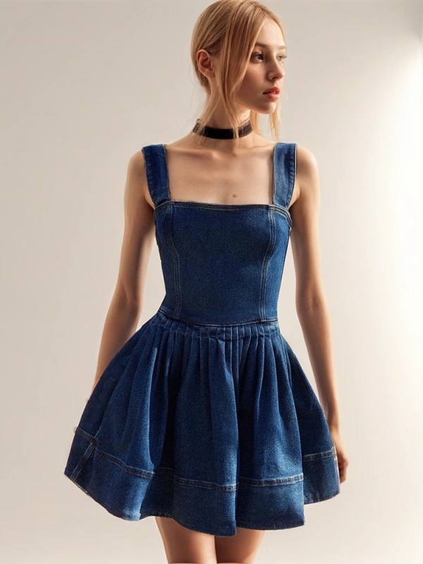 TWOTWINSTYLE New  Backless Bow  Frill  Denim Mini Dress