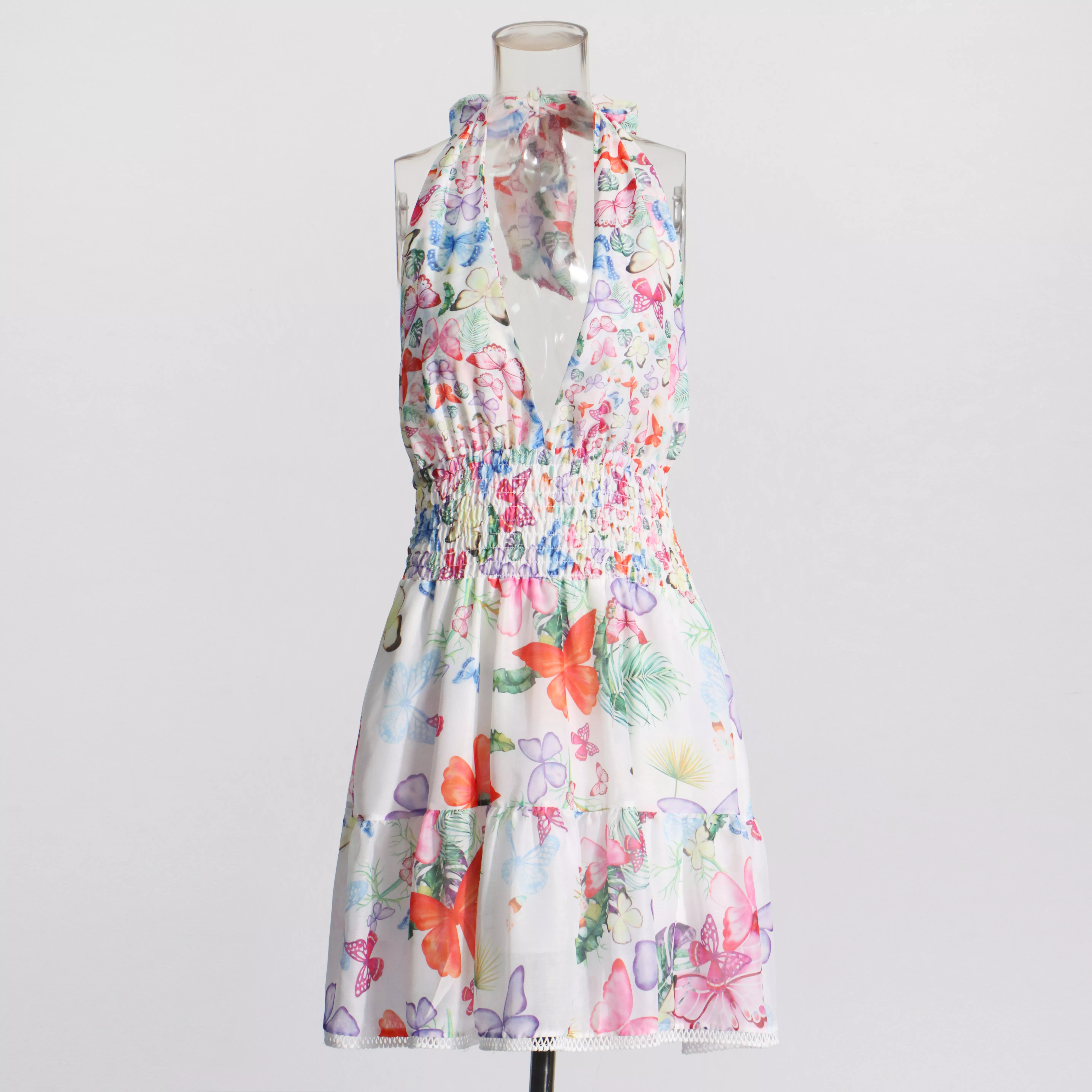 TWOTWINSTYLE New Deep V Neck Sleeveless Floral Mini Dress