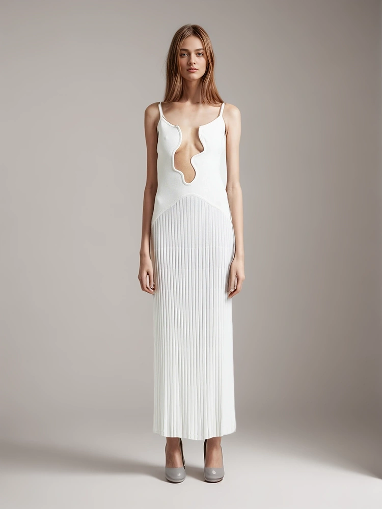 Irregular  Ripple Hollow Out Folds Women Maxi Dresses