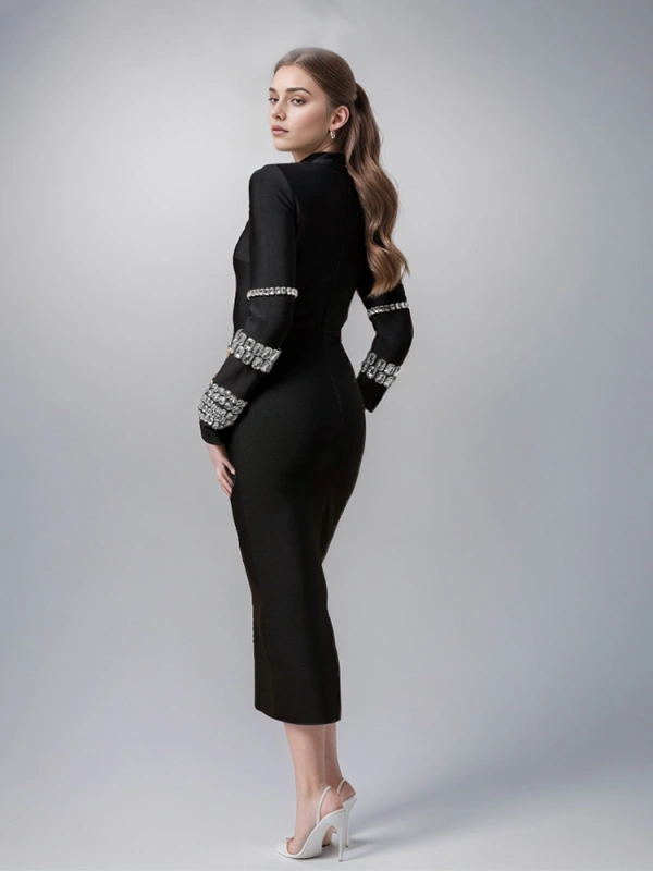 Diamonds Elegant Slimming Turtleneck Long Sleeve Dresses