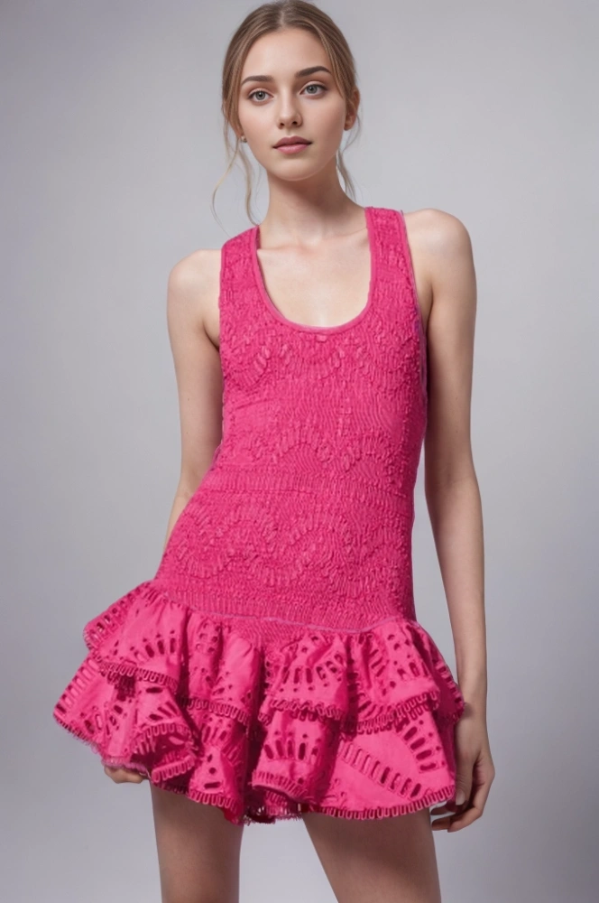 Ruffles Square Collar Sleeveless Folds Mini Sundress  New