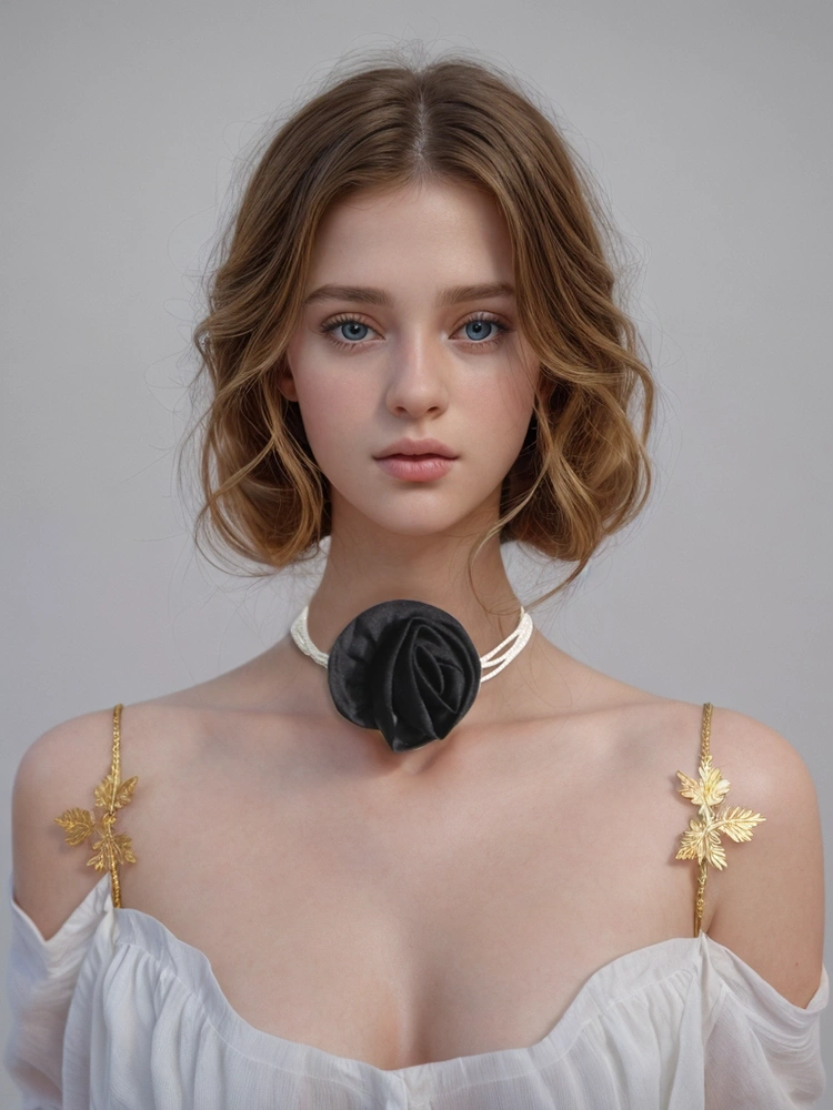 Pearl Chain Three-dimensional Rose Flower Necklace  Accessories New