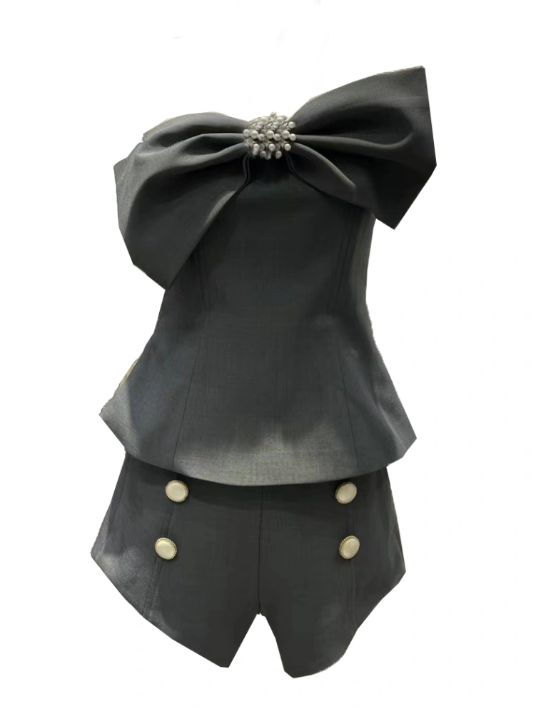 Bow Backless Two Piece Set  With Bras And Shorts