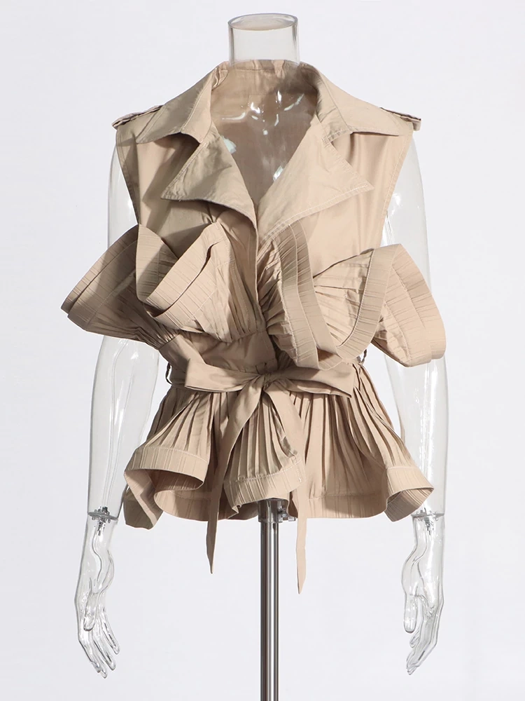 Vintage Lapel Sleeveless Vest Ruffle Edge