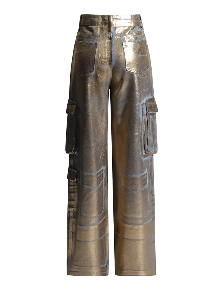 Retro Painted Panel Pocket High Waist Pants