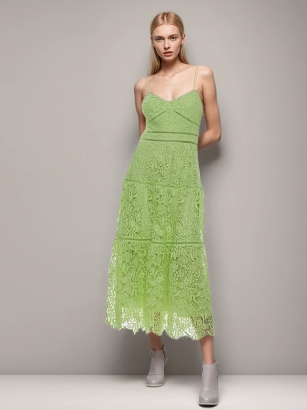 Sexy Backless Lace Embroidered Hook Flower Maxi Dress