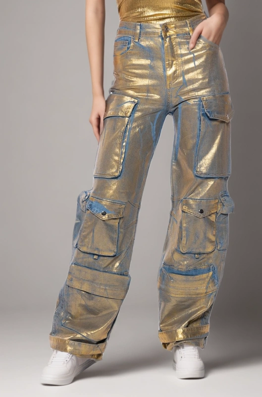 Retro Painted Panel Pocket High Waist Pants